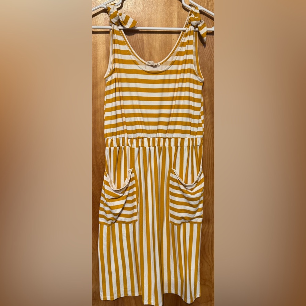 Striped Yellow and White Sleeveless Dress